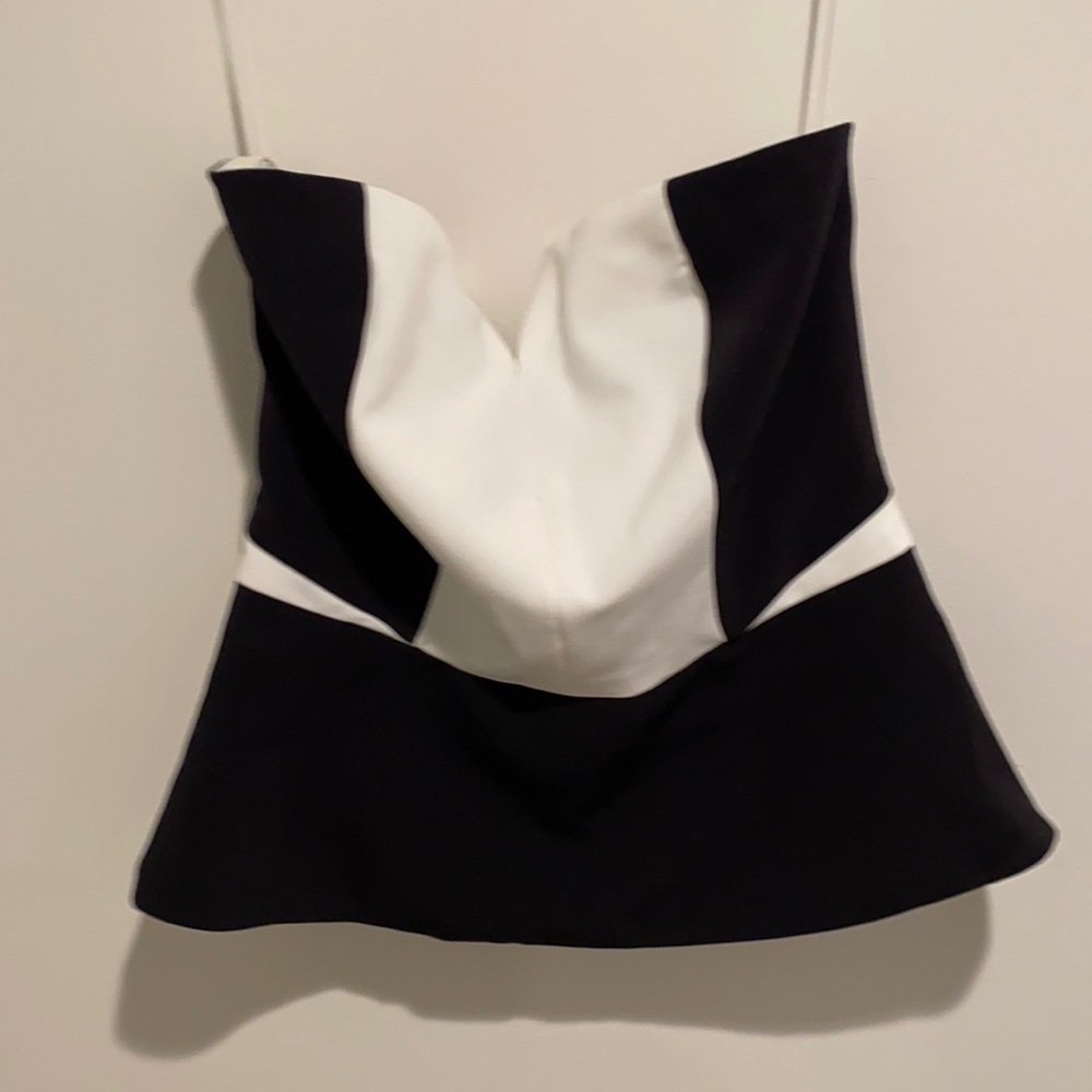 H & M Strapless black and white peplum top. SZ 8